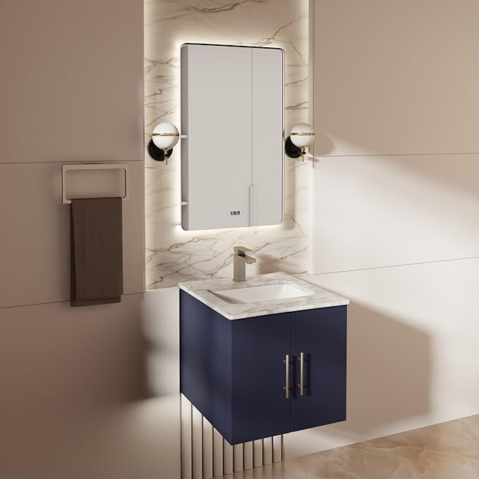 Sonoma 24" W x 22" D Navy Blue Bath Vanity & Carrara Marble Top
