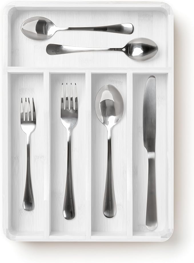 SMIRLY Silverware Drawer Organizer – Bamboo Kitchen Drawer Organizer, Adjustable Utensil Holder and Cutlery Tray, Drawer Dividers for Flatware and Kitchen Utensils