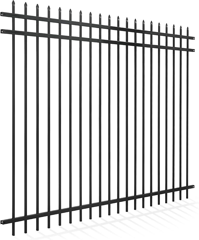 Fencer Wire Heavy Duty Pinnacle Fence Barrier Panel, 6FT Height X 8FT Width Anti-Rust Metal Fencing Panel, 2” Diameter Steel Outdoor Decorative Garden Fence Panel for Yard, Pool, Patio, Single Panel