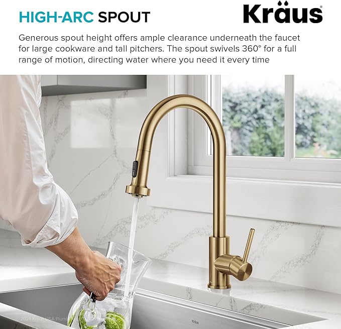 KRAUS Bolden 2-Function Single Handle Pull Down Kitchen Faucet in Spot-Free Brushed Brass, KPF-1616BB