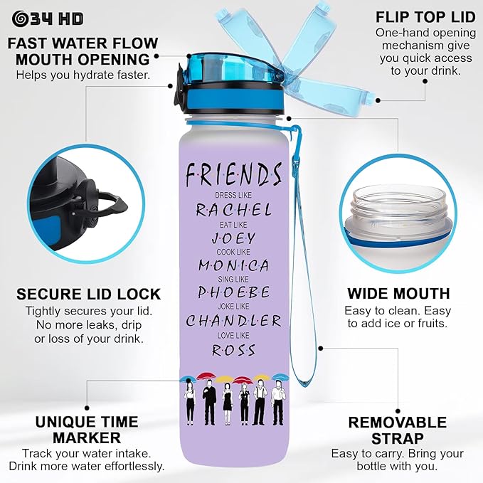 Gifts for Best Friends, Friends Water Bottle 32 oz with Time Marker, Bestie Motivational Bottle, Friendship Birthday Gifts, Bestie Gifts for Women