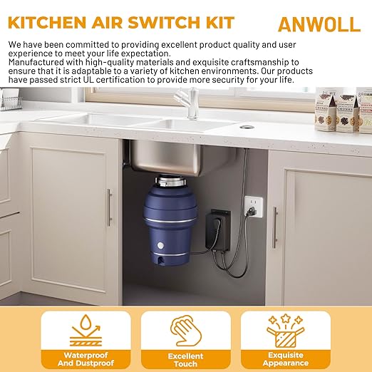 Garbage Disposal Air Switch Kit -Professional, Sink Top Waste Disposer On/Off, Air Button Food Disposals Part, UL Listed