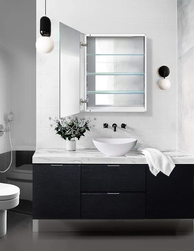 Krugg Medicine Cabinet | Recess or Surface Mount | Blum Hinge 170 Degree Soft Close | (24"x30")