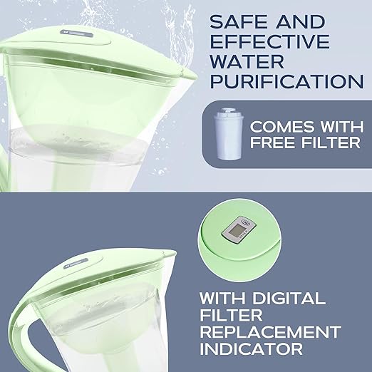 Purified Clean Crystal-Clear Water Filter Pitcher: Experience Enhanced Extraordinary Refreshing Hydration, Enjoying Convenience, Efficient and Quality You Deserve (Green - 3.8 LTS)