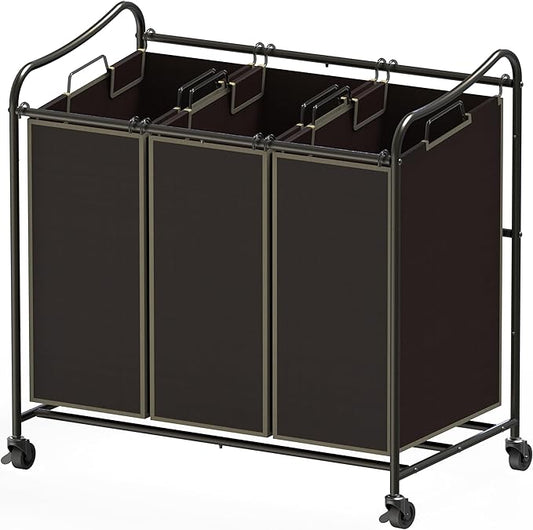 Simple Houseware Heavy Duty 3-Bag Laundry Sorter Rolling Cart, Bronze