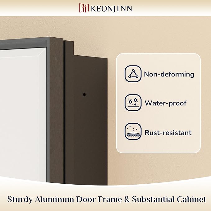 Keonjinn 21" x 27" Black Medicine Cabinet for Bathroom, Recessed or Surface Wall-Mounted Aluminum Alloy Framed Beveled Mirror with Storage, Mirrored Cabinets with 2 Adjustable Shelves for Bath Modern