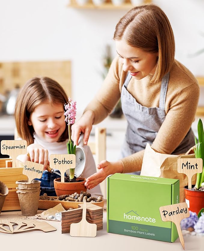 Homenote Bamboo Plant Labels 100Pcs Plant Tags for Seedling T-Type Tags for Plants Outdoor Garden Markers Vegetable Seedling(2.36 * 4“)