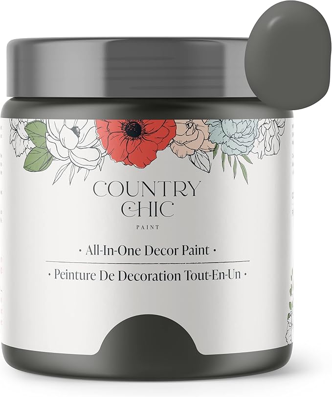 Country Chic All-in-One Chalk Paint for Furniture, Cabinets, Home Decor, Eco-Friendly, Matte Finish, Built-In Primer & Top Coat for Wood, Metal - Rocky Mountain (Charcoal Grey) - Pint 16 oz (475 ml)