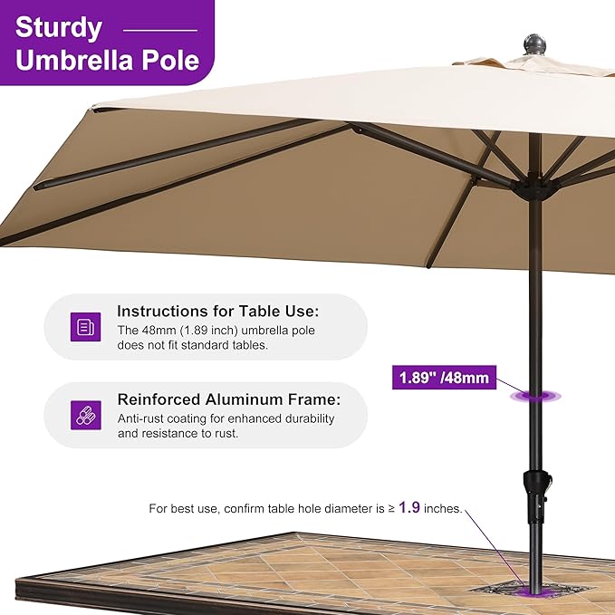 PURPLE LEAF 11.5' x 9' Patio Market Umbrella Outdoor Table Sun Umbrellas with Crank 8 Aluminum Sturdy Ribs for Pool Deck Backyard Beach Beige