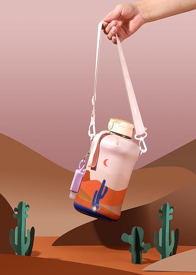 H2O Capsule 2.2L Half Gallon Water Bottle with Storage Sleeve and Covered Straw Lid – BPA Free Large Reusable Drink Container with Handle - Big Sports Jug, 2.2 Liter (74 Ounce)