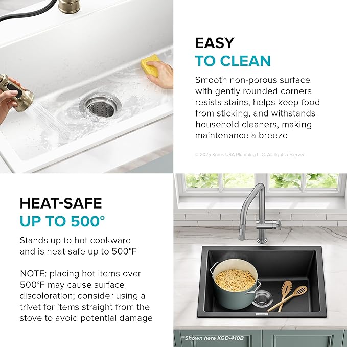 KRAUS Quarza 24-inch Granite Drop-In/Undermount Single Bowl White Kitchen Sink, KGD-410BWHITE