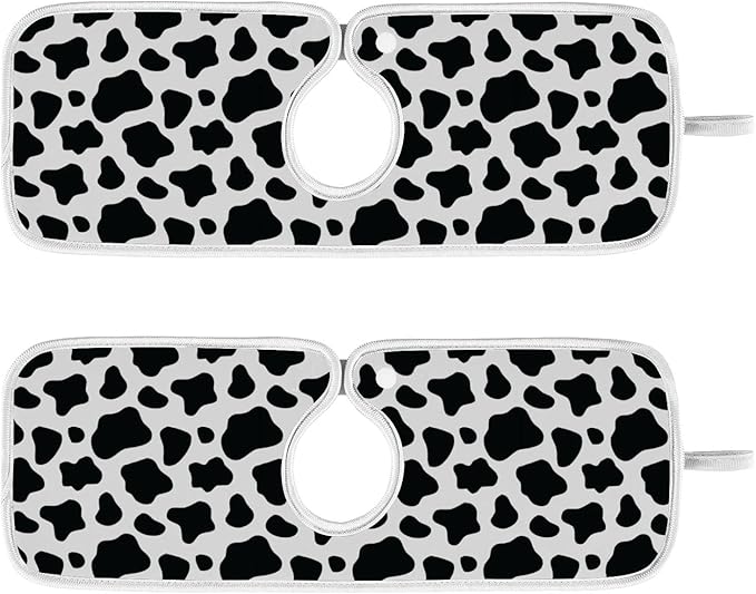 Kitchen Faucet Absorbent Mat,Cow Print Water Splash Guard for Sink, Faucet Drip Catcher Thicken Sponge Microfiber Faucet Water Catcher Mat Sink Absorbent Mat for Kitchen 30x5in 2 Pack