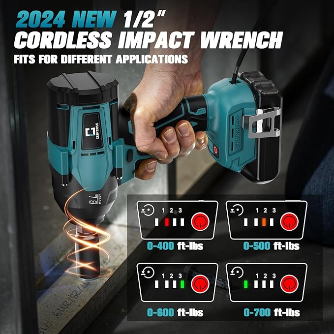 Cordless Impact Wrench 1/2 inch for Makita Battery, 600FT-LBS (810N.m) Brushless Electric Impact Gun Includes LED Work Light, 2100RPM High Torque Impact Driver Wrench, Bare Tool Only