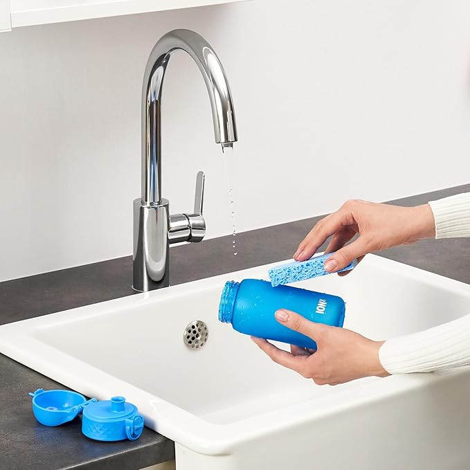 Ion8 Small Water Bottle, 350 ml/12 oz, Leak Proof, Easy to Open, Secure Lock, Dishwasher Safe, BPA Free, Carry Handle, Hygienic Flip Cover, Easy Clean, Odor Free, Carbon Neutral, Blue