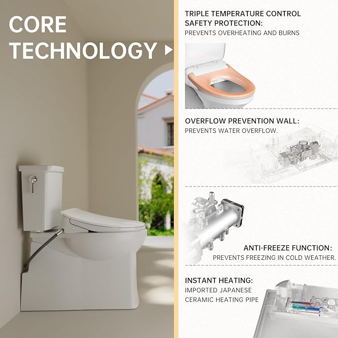 Auto Open Close Bidet Toilet Seat, Elongated with Endless Warm Water, Seat Heating, Night Light, Warm Air Dryer, Advanced Bidet Attachment for Toilets