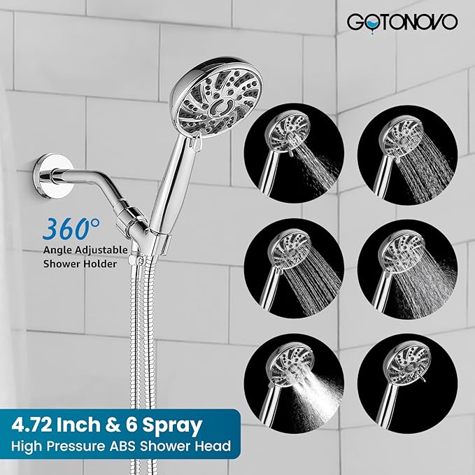gotonovo Single-Handle Shower Faucet Set Shower Kit with Valve Shower Head and Handle Set Shower Trim Kit with 6 Modes ABS Handheld Shower Fixtures Shower Valve and Trim Kit Polished Chrome