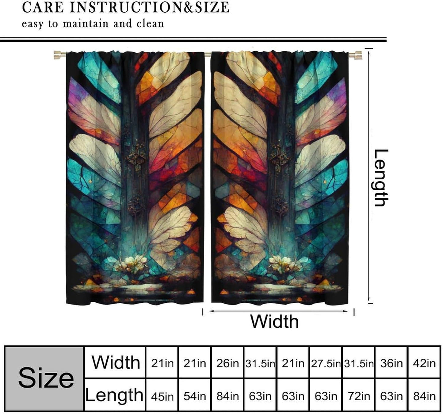 Stained Glass Curtains,Vintage Magical Colorful Abstract Art Home Decor Drapes for Bedroom Living Room Kitchen Window Treatment 2 Panels Set Total Size 42" W X 54" L Inch