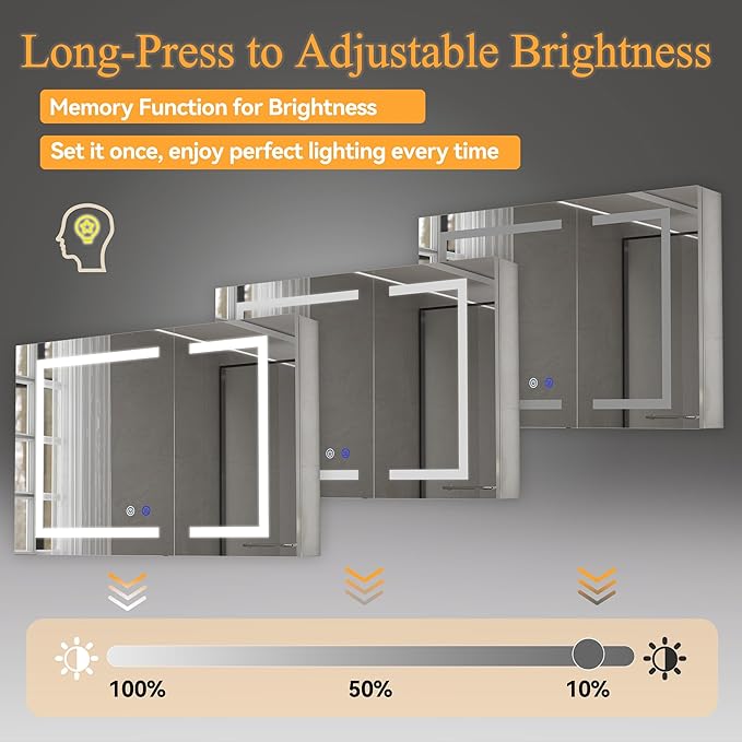 24x30In Medicine Cabinet with Lights, Recessed or Wall Mount LED Medicine Cabinet Mirror for Bathroom, with Defog, 3 Color Temperature & Stepless Dimming, Double Sockets & USBs(Left Door)