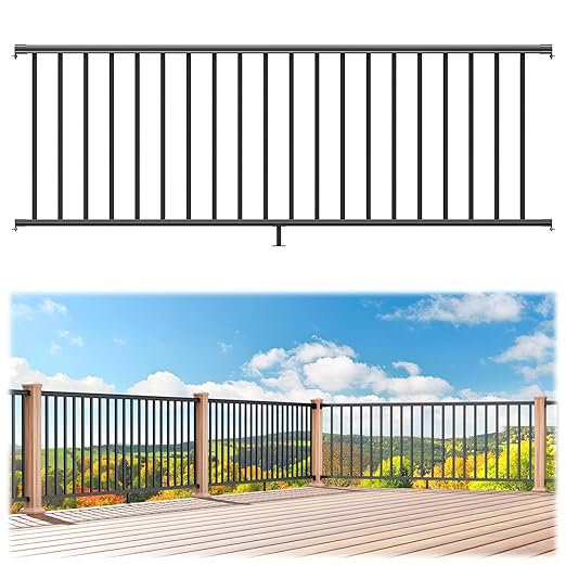 1 Pack 36 in. H x 8 ft. W Porch and Deck Railing Kit Without Post, Aluminum Railing Kit, Black Textured Powder-Coat Finish Rail System for Outdoor Decks, Porches & Balconies (1 Panel)