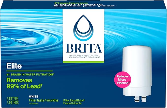 Brita Faucet Mount System Replacement Filter, Reduces 99% of Lead, Made Without BPA, White, 3 Count