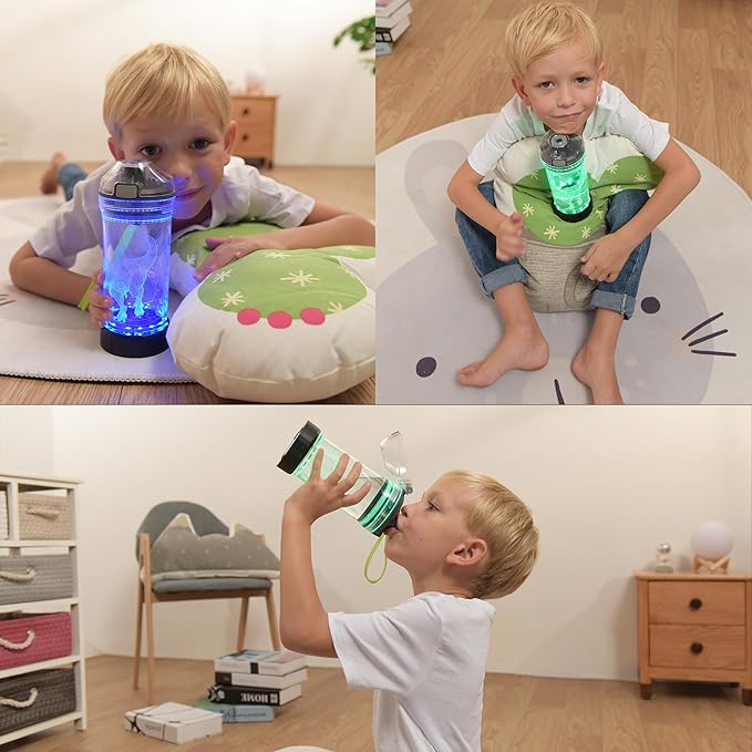 Kids Water Bottle with Ice Hockey Player Design 3D Glowing LED Light-Tritan BPA Free,Perfect for Back-to-School Season, Girls, Boys, Kids, Holiday Camping, Picnic Gifts - 14 oz Travel Mug