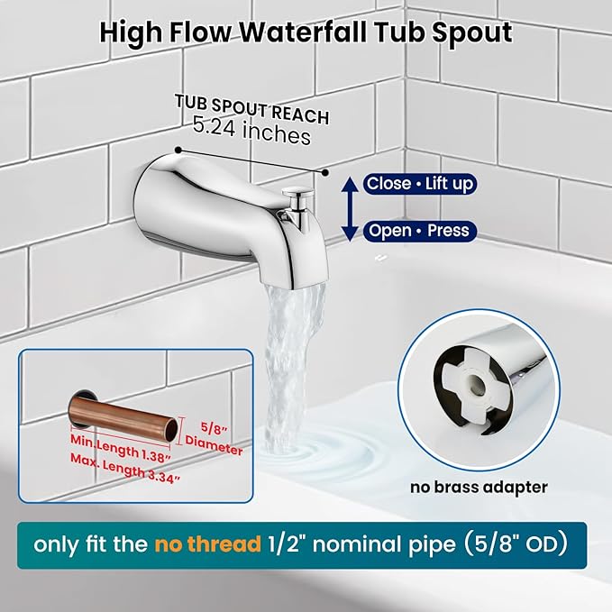 gotonovo Tub Shower Faucet Set,2 in 1 Dual Shower Head and Handle Set with Tub Spout Wall Mount Bathroom Shower Trim Kit with 3-way Water Diverter Valve Included Various Modes Polished Chrome