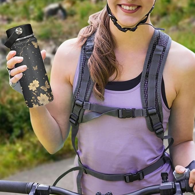 Moon Butterfly Insulated Water Bottle 18 Oz Stainless Steel Leak Proof Vacuum Easy to Clean Lightweight Keeps Cold and Hot Great for Travel Hiking Biking Running