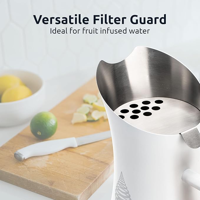 Invigorated Water pH Vitality Alkaline Water Filter Pitcher for Drinking Water, Stainless Steel, 1.9L, White