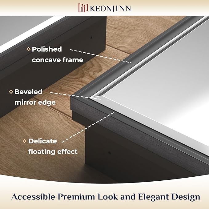 Keonjinn 21" x 27" Black Medicine Cabinet for Bathroom, Recessed or Surface Wall-Mounted Aluminum Alloy Framed Beveled Mirror with Storage, Mirrored Cabinets with 2 Adjustable Shelves for Bath Modern