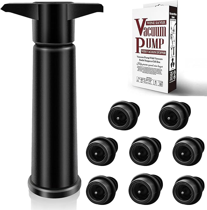 Wine Saver Pump with 8 Vacuum Wine Stoppers, Wine Bottle Stoppers with Food Grade Silicone Leak proof Keep Fresh Suitable for All Standard Wine Bottles