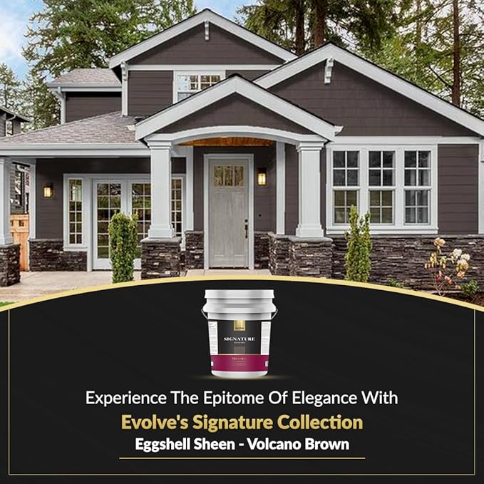 EVOLVE Signature Paint & Primer: Luxury Paint & Primer for Indoor & Outdoor Surfaces, Minimal Odor, Eggshell Sheen (Volcano Brown, 5 Gallon)