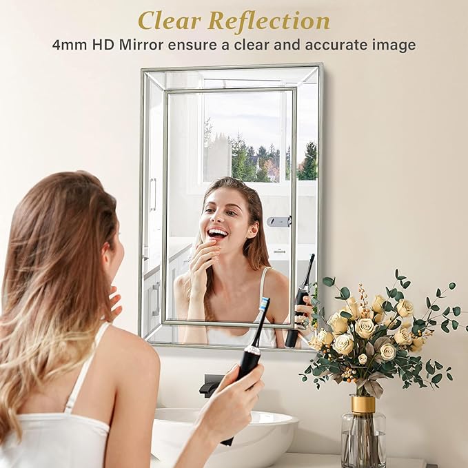 Medicine Cabinet with 16.2"x26" Mirror, Removable Shelves, Recessed or Wall Mounted Bathroom Cabinet, Silver Bathroom Vanity Mirrors for Over Sink with Storage