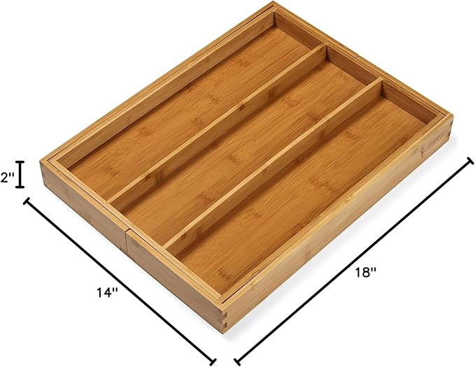 Purawood 2 PACK Large Premium Bamboo Silverware Organizer - Expandable Kitchen Drawer & Utensil Organizer, 17.5" x 19.75" Cutlery Tray with Drawer Dividers for Kitchen Flatware…