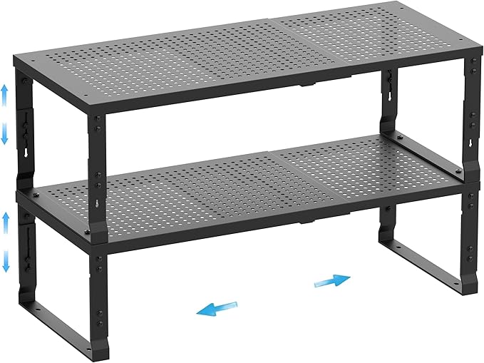 Expandable Spice Rack,Stackable Storage for Cabinet, Multi-Functional Kitchen Shelving,Height-Adjustable,Sustainable Organizer Solution(2Packs/Black/Large)