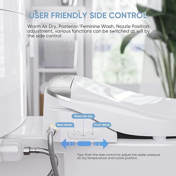 LEIVI Electric Bidet Toilet Seat with Wireless Remote and Side Panel, Multiple Spray Modes, Adjustable Heated Seat, Warm Water and Air Dryer, Auto LED Nightlight, Elongated