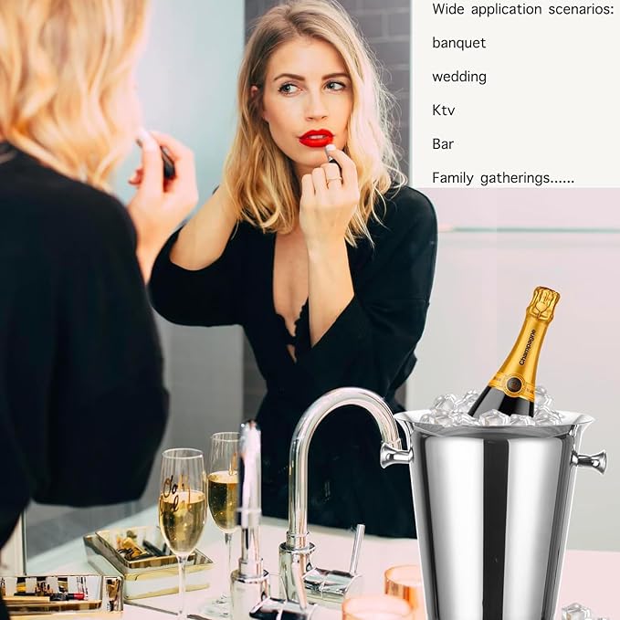 Ice Bucket with Stand Standing Champagne bucket for Party Stainless Steel Wine Bucket Wine Cooler with Stand 5L Wine Chiller for Bar Ktv Weding