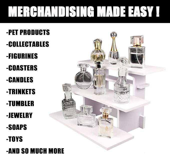 WANLIAN 3-Tier Straight Retail Table Display Stand, Portable Display Rack Shelves for Vendors, Craft Shows, Farmers Market, Pop Up Shop Countertop White Risers for Display, Soap, Candles, Tumblers