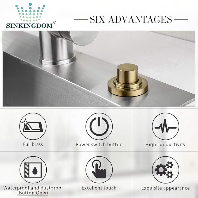 SinkTop Air Switch Kit (Long Full Brass Button) for Garbage Disposal, Cordless Champagne Bronze