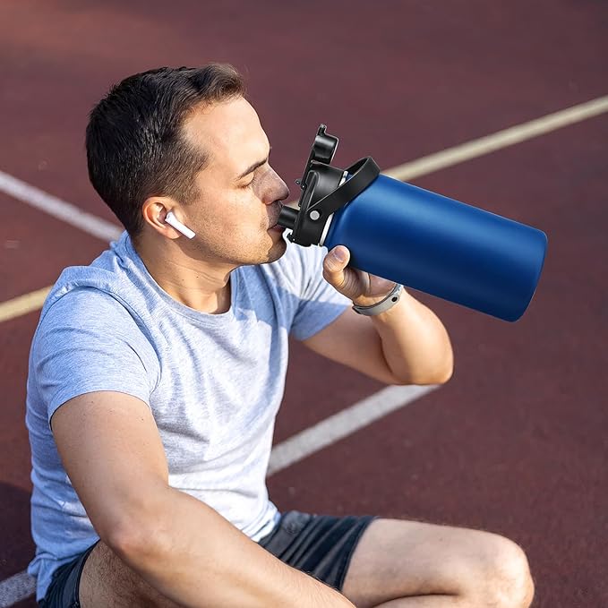 Half Gallon Insulated Water Bottle with 2-in-1 Lid (Chug Lid/Straw Lid), 40/64oz Double Walled Vacuum Stainless Steel Water Bottles, Water Jug with Straw