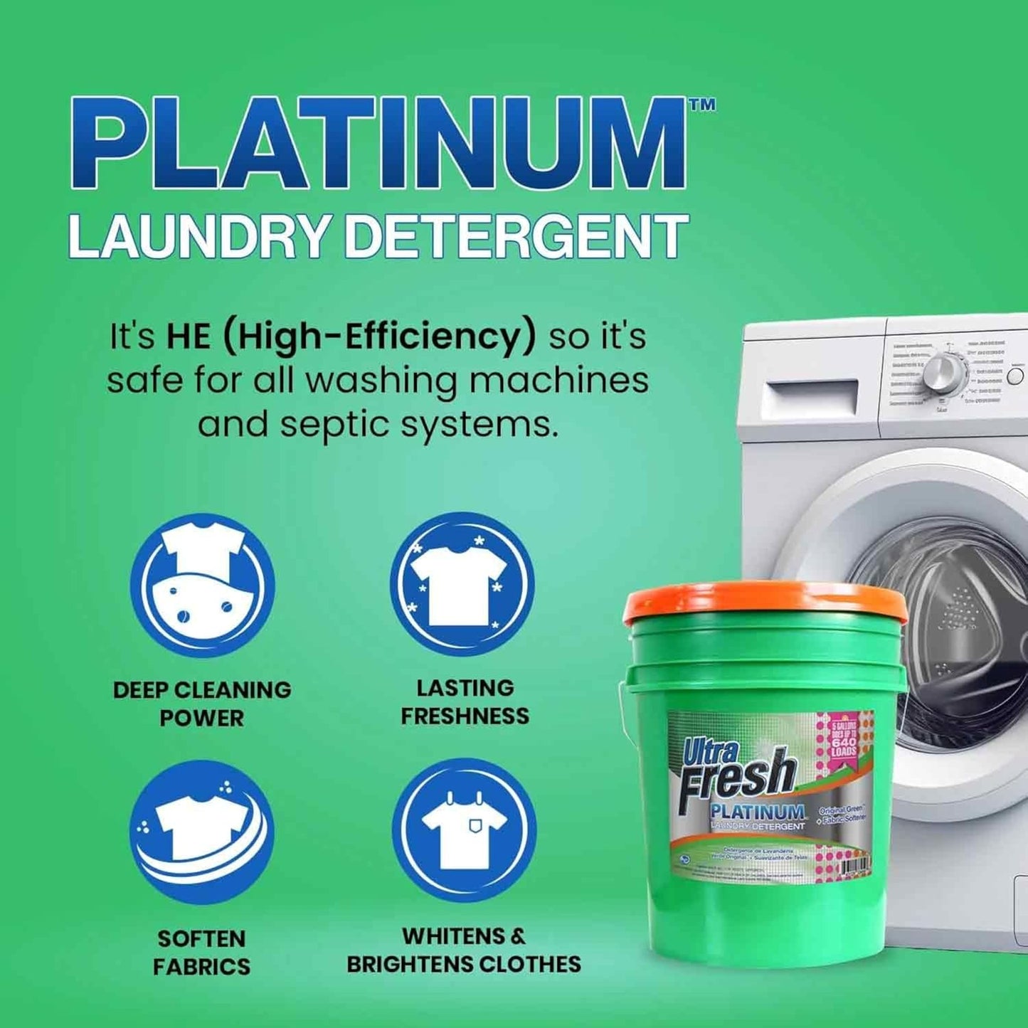 Ultra Fresh 3X Platinum Liquid Laundry Detergent with Fabric Softener, Green - Deep Cleaning Power and Fresh Scent for Washing Clothes
