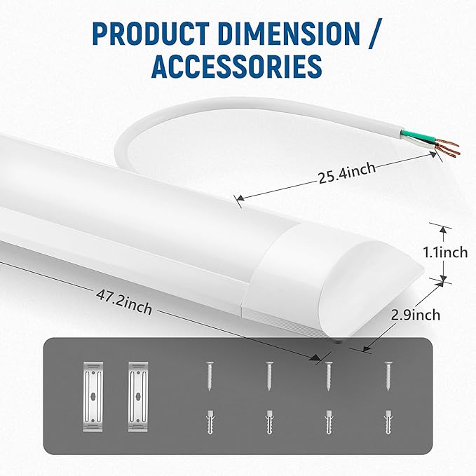 DAKASON 4-Pack 4FT LED Closet Light Fixture, 4-Foot Flush Mount Garage Ceiling Lighting 36W 4320lm, 48in Flat Panel Lights Hardwired for Basement, Kitchen, Utility, 3/4/5000K Adjustable No Plug