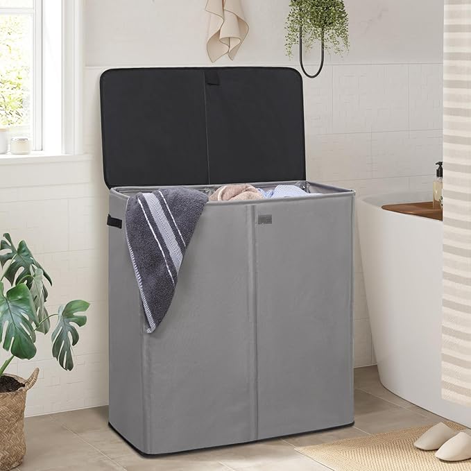 WOWLIVE Laundry Hamper with Lid,160L Large Laundry Basket 3 Section with Removable Washing Bags,Collapsible Waterproof Dirty Clothes Hamper for Laundry Room Bathroom Dorm,Grey