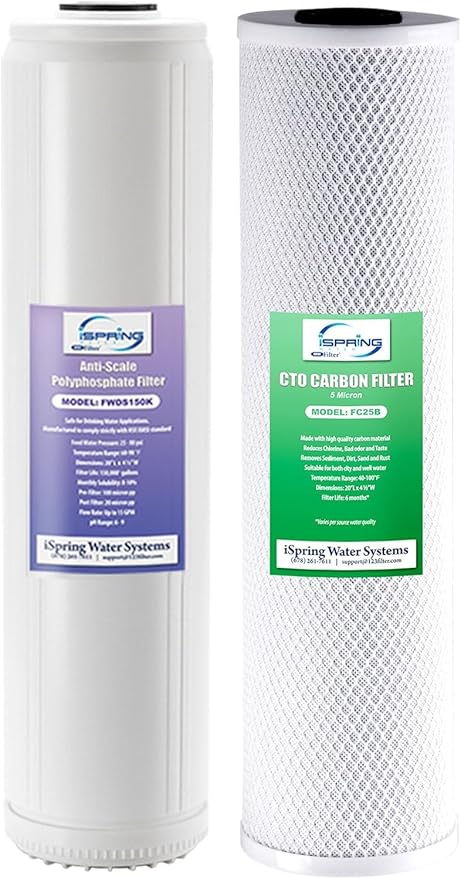iSpring F2WGB22BDS 4.5” x 20” 2-Stage Whole House Water Filter Replacement Pack, Reduces Chlorine, Scale, Corrosion, Fits WGB22B-DS