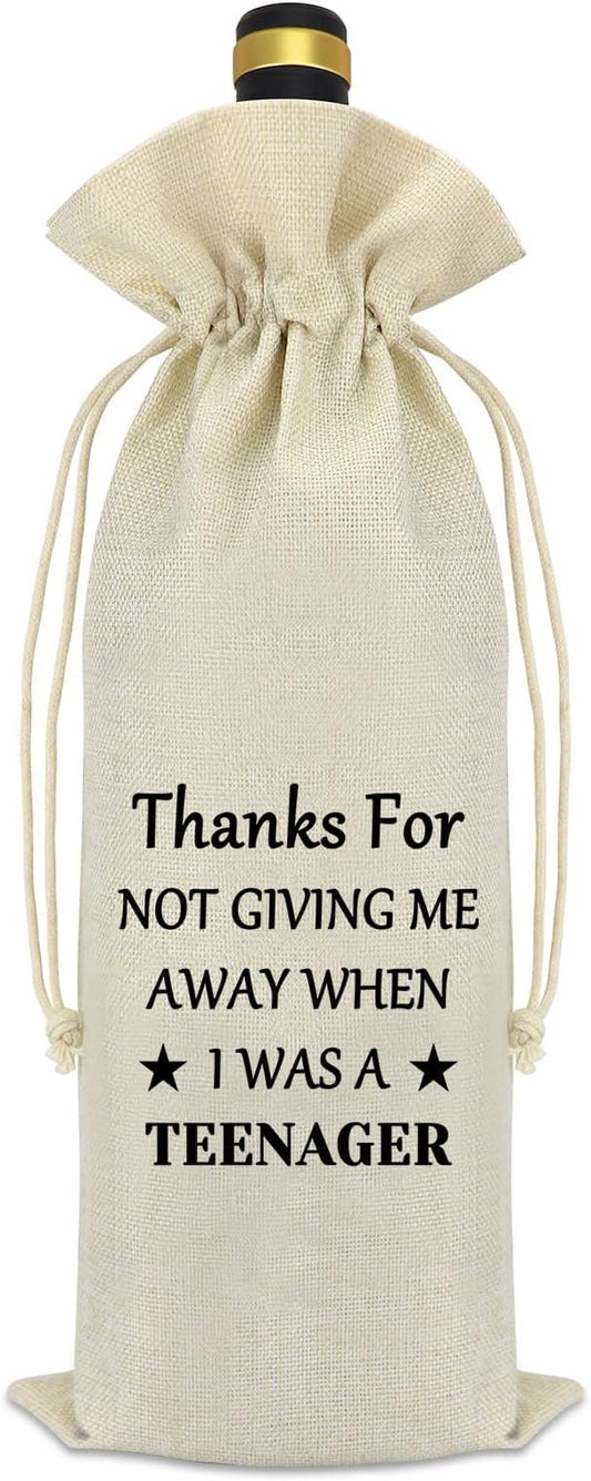 Funny Dad Mom Gifts from Daughter Son Wine Bag Father Mother Gift Dad Mom Birthday Gift Ideas Drawstring Burlap Wine Bottle Bag Fathers Day Dad Gifts Mothers Day Gifts Christmas Thanksgiving Present