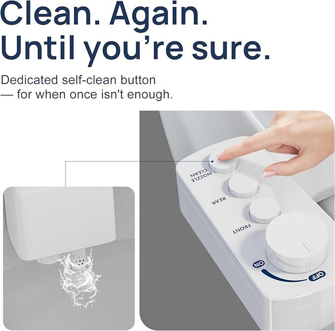 Fresh Water Bidet with Self-cleaning Dual Nozzles for Rear And Feminine Washing, Non-Electric Bidet Toilet Attachment, with Waterproof Cover to Prevent Leaking, Adjustable Water Pressure
