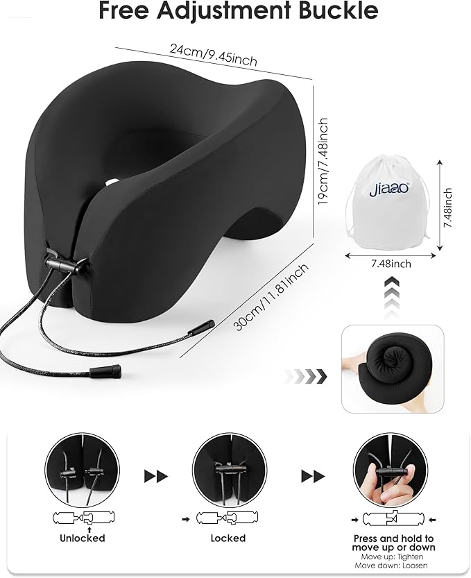 Neck Pillow Airplane, Memory Foam 2-in-1 Travel Pillow for Long Flight Essentials, Earplugs and Storage Bag, U-Shaped Hump Napping Pillow for Planes, Trains, Self-Driving Cars