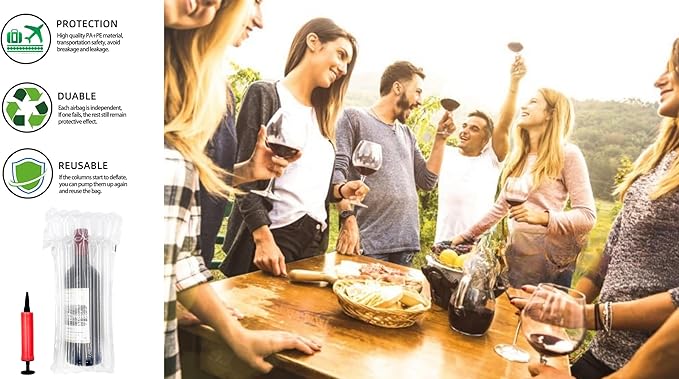 Wine bags for travel,Travel Bags For Wine Bottles Airplane, Wine Travel Bag, Wine Glass Storage Containers,Wine gift bag,Air Filled Packaging Sleeves with Reusable Pump(12 Packs)