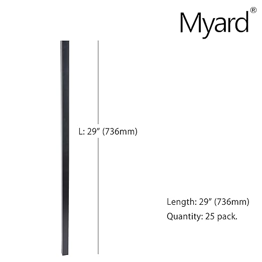 Myard 29 Inches Estate Square Iron Deck Balusters Furniture for Decking Railing Patio Fence Staircase Banister Balustrade, Modern Look (25-Pack, Matte Black)