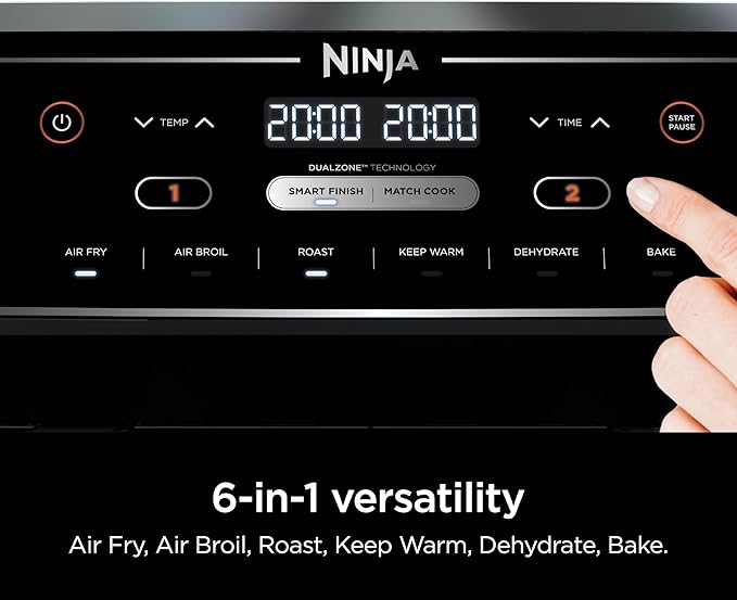 Ninja DZ302 Foodi 10-qt. 6-in-1 DualZone Smart XL Air Fryer with 2 Independent Baskets, Match Cook & Smart Finish to Air Fry, Air Broil, Roast, Bake, Dehydrate, & Keep Warm, Black