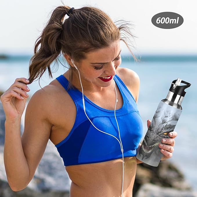 Blueangle 32 OZ Scary Dragon Water Bottle with Straw, Sports Water Bottle BPA Free Stainless Steel Water Jugs for Gym, Kitchen, Working, Outdoor（972）